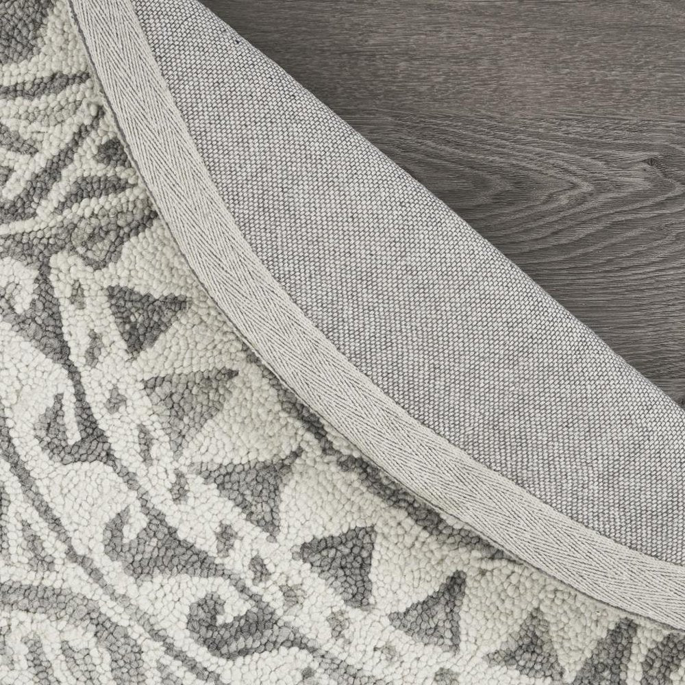6' Gray Round Wool Geometric Hand Tufted Area Rug