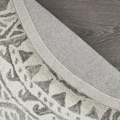 6' Gray Round Wool Geometric Hand Tufted Area Rug