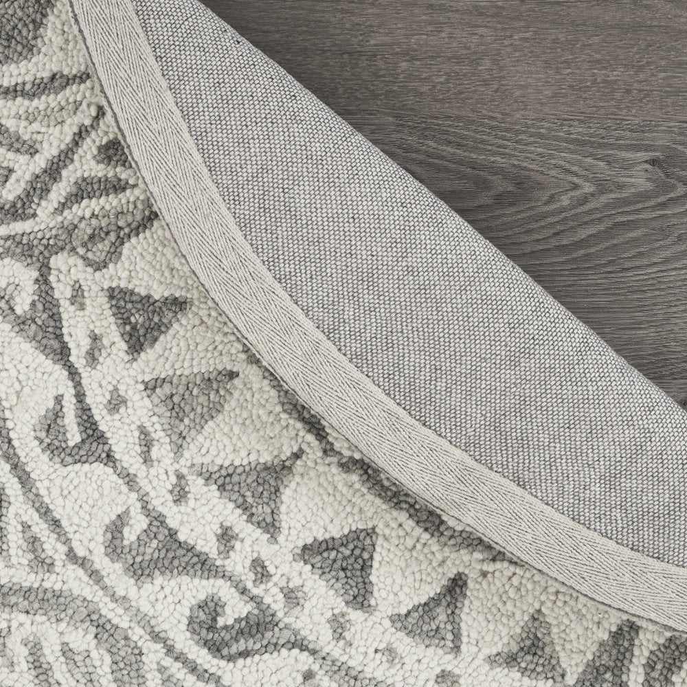 6' Gray Round Wool Geometric Hand Tufted Area Rug