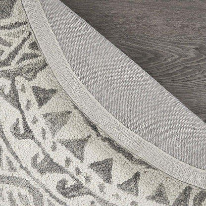 6' Gray Round Wool Geometric Hand Tufted Area Rug