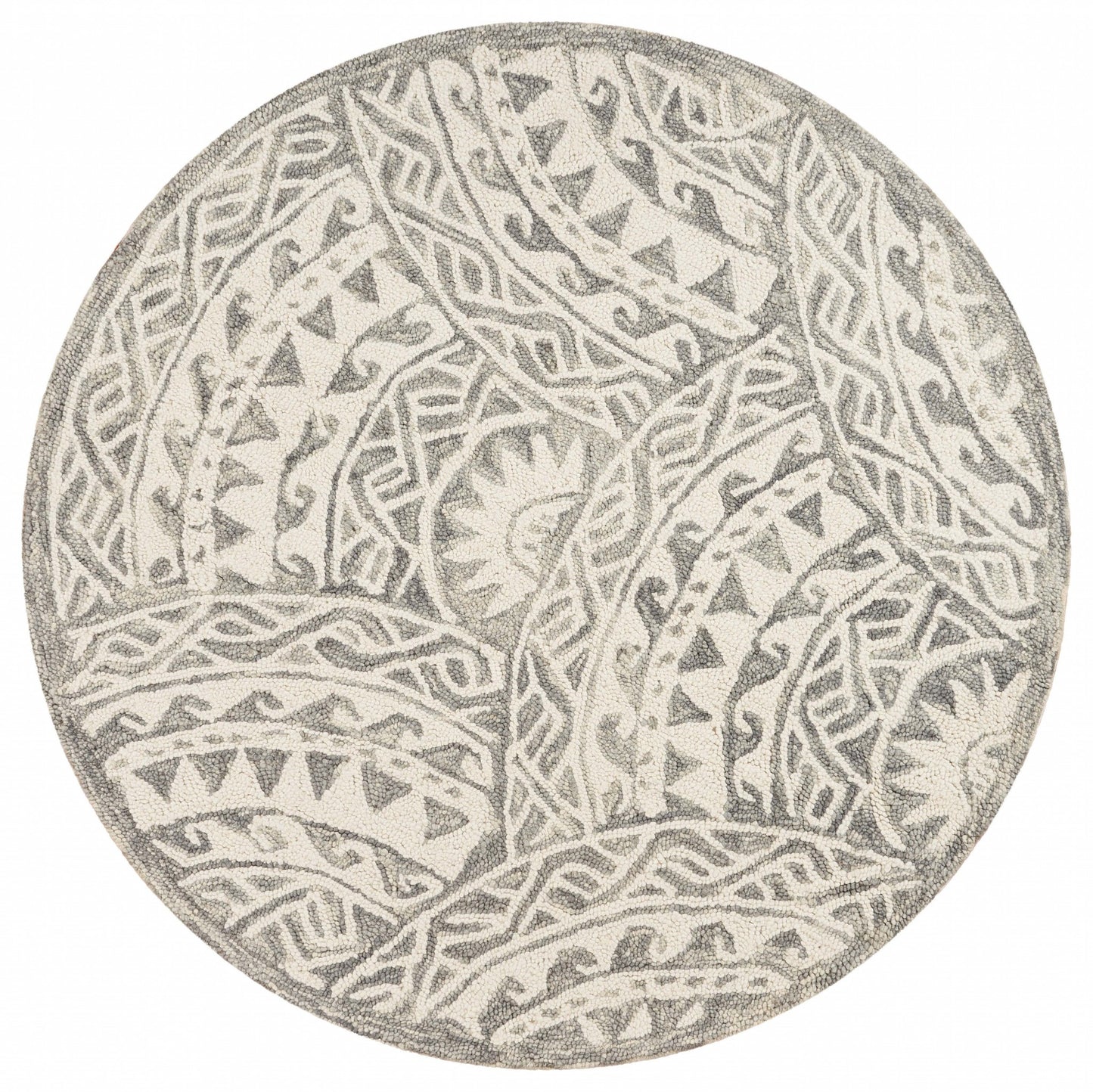 4' Round Gray Decorative Waves Area Rug