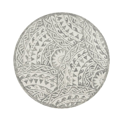 6' Gray Round Wool Geometric Hand Tufted Area Rug