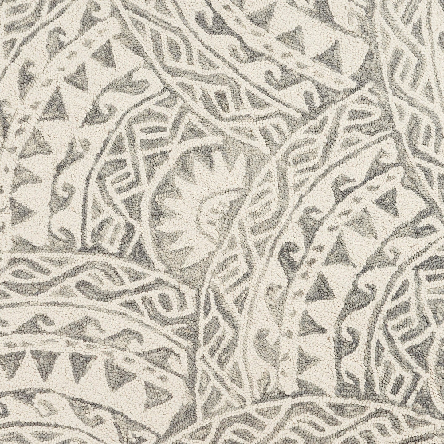 6' Gray Round Wool Geometric Hand Tufted Area Rug