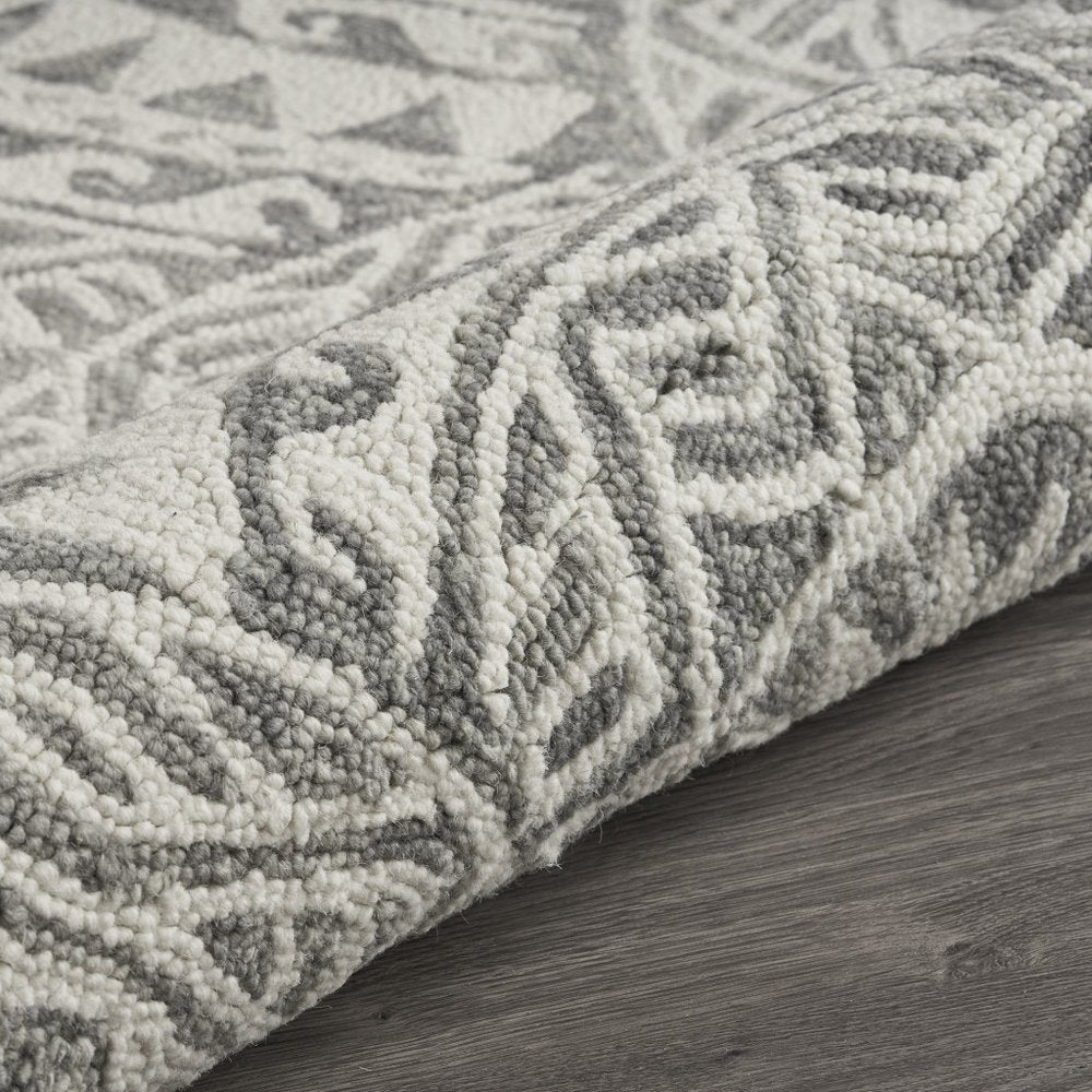 6' Gray Round Wool Geometric Hand Tufted Area Rug