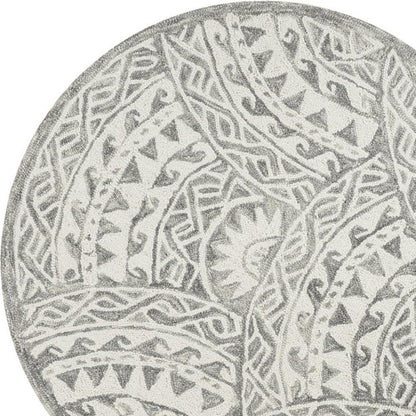 6' Gray Round Wool Geometric Hand Tufted Area Rug