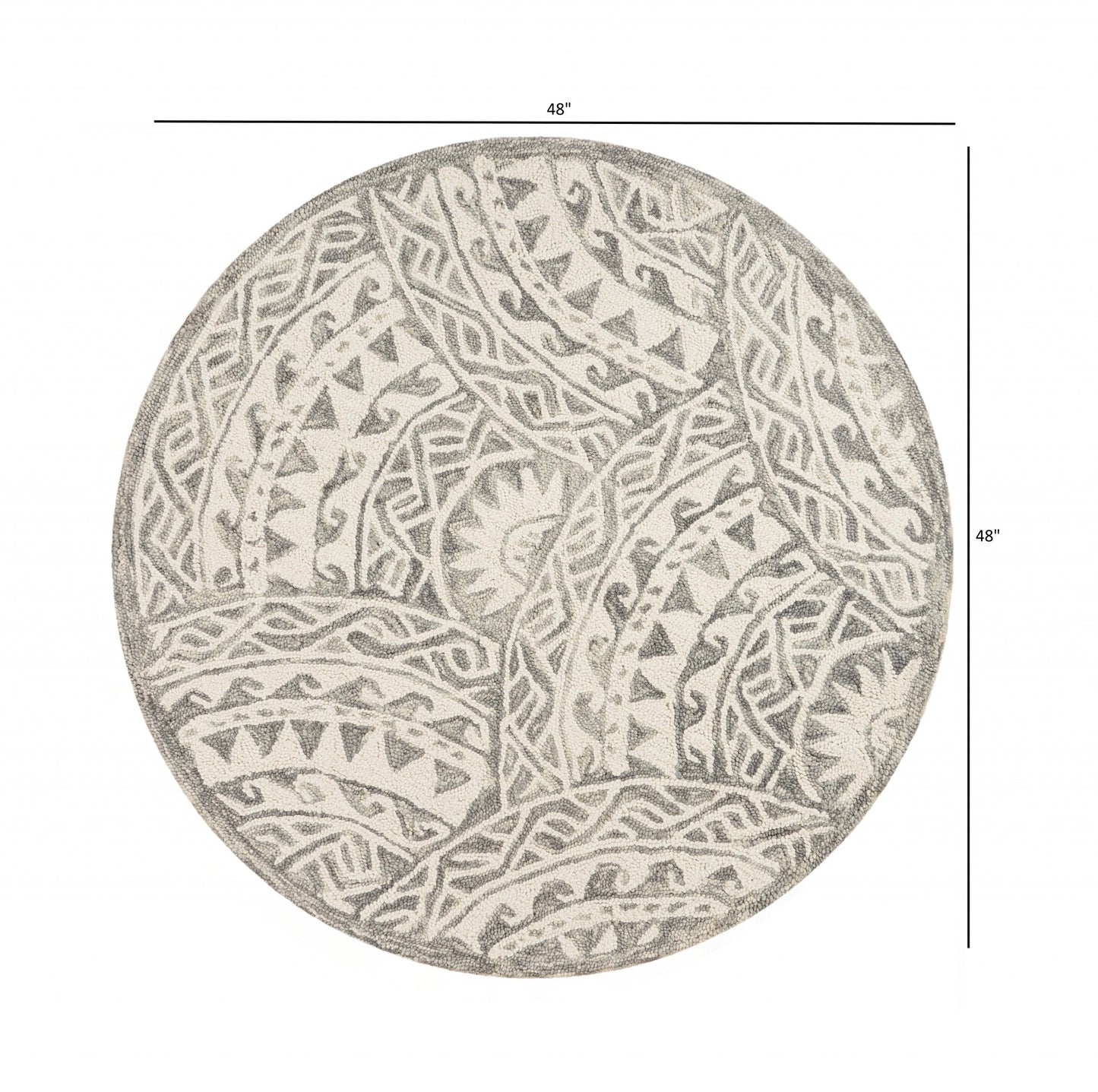 4' Round Gray Decorative Waves Area Rug