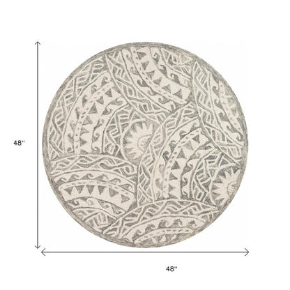 6' Gray Round Wool Geometric Hand Tufted Area Rug