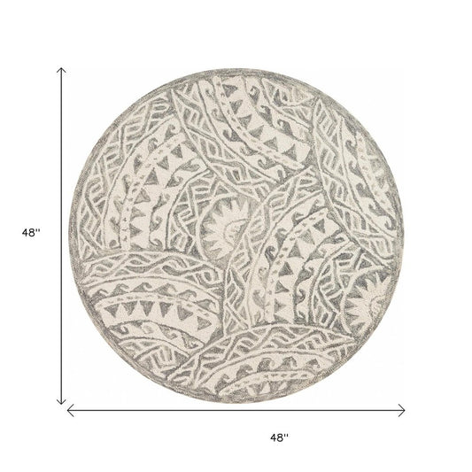 4' Round Gray Decorative Waves Area Rug