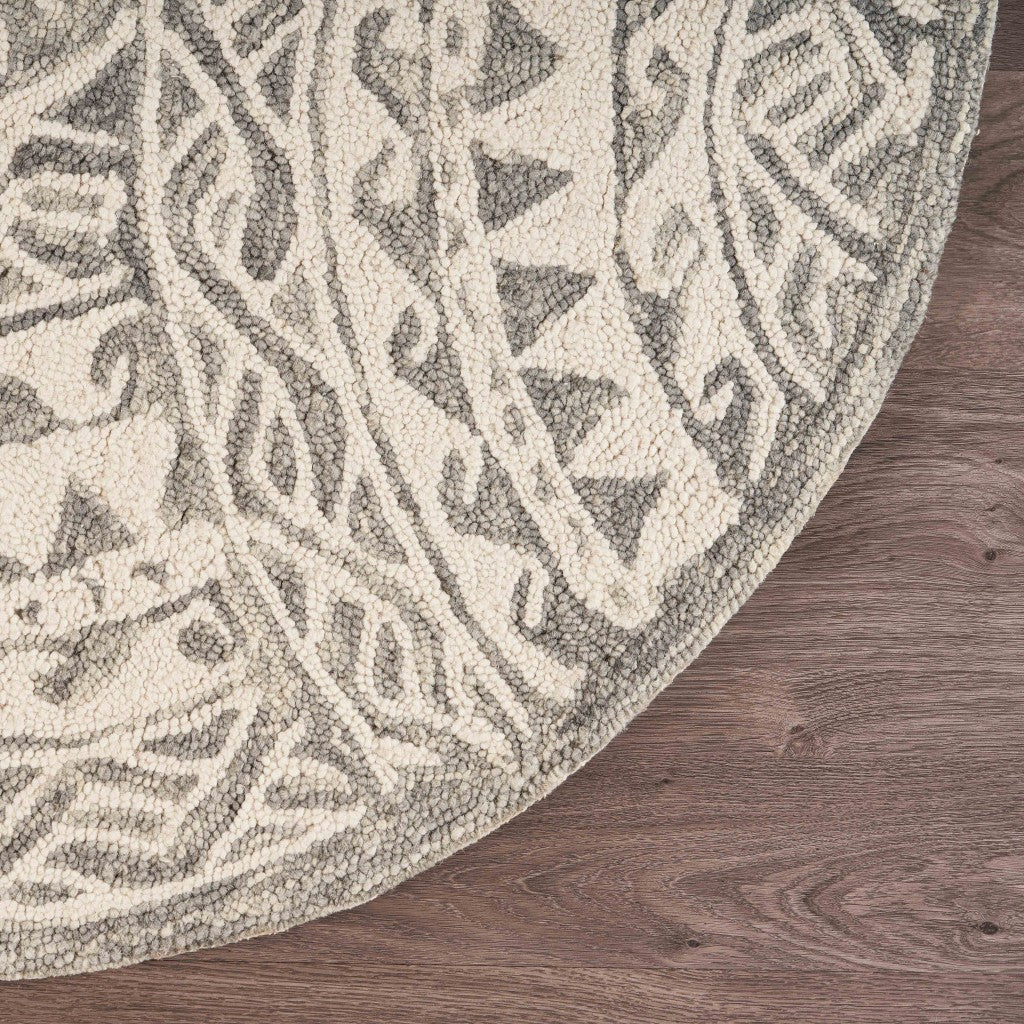 4' Round Gray Decorative Waves Area Rug