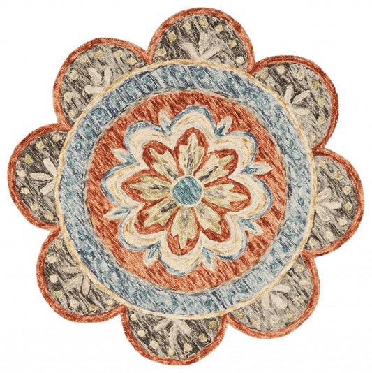 6' Round Orange Scalloped Edge Area Rug