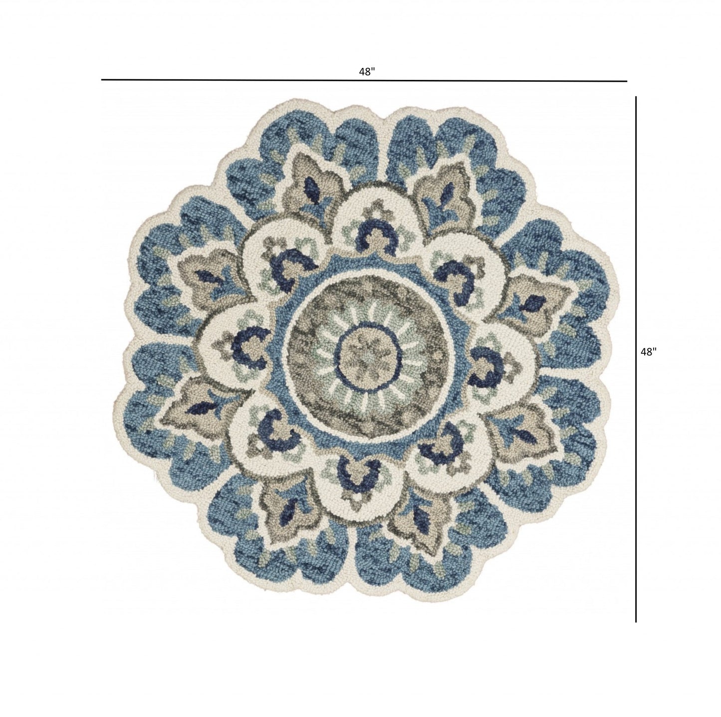 6' Ivory Teal Blue and Green Wool Hand Tufted Round Rug