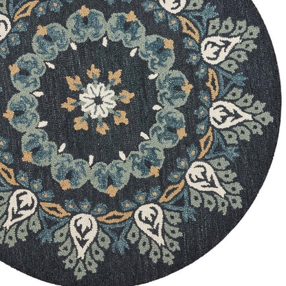 4' Round Black Floral Paradise Area Rug