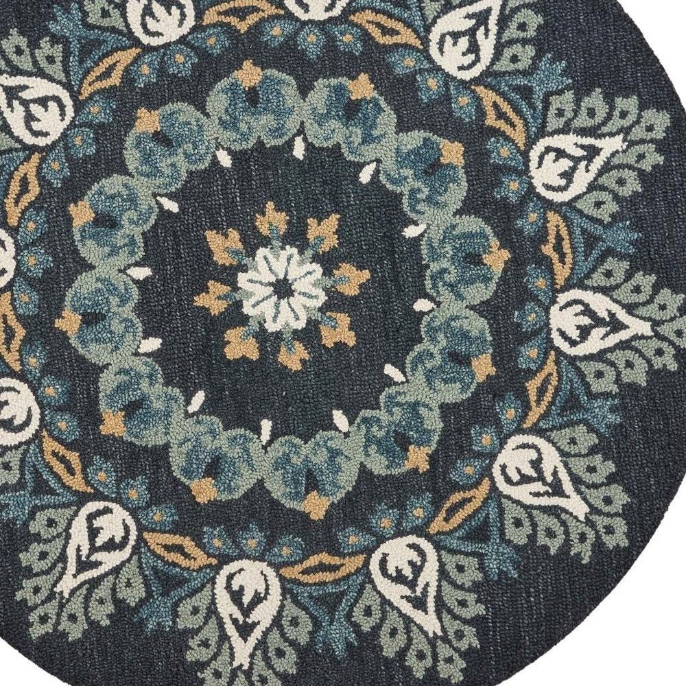6' Round Black Floral Paradise Area Rug