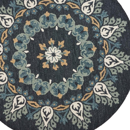 6' Round Black Floral Paradise Area Rug