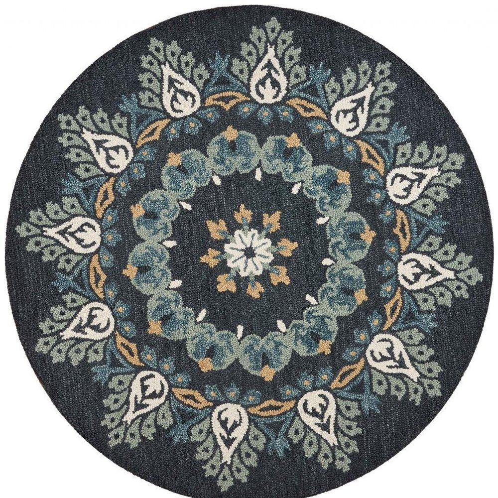 6' Round Black Floral Paradise Area Rug