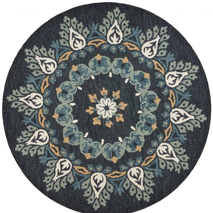 4' Round Black Floral Paradise Area Rug