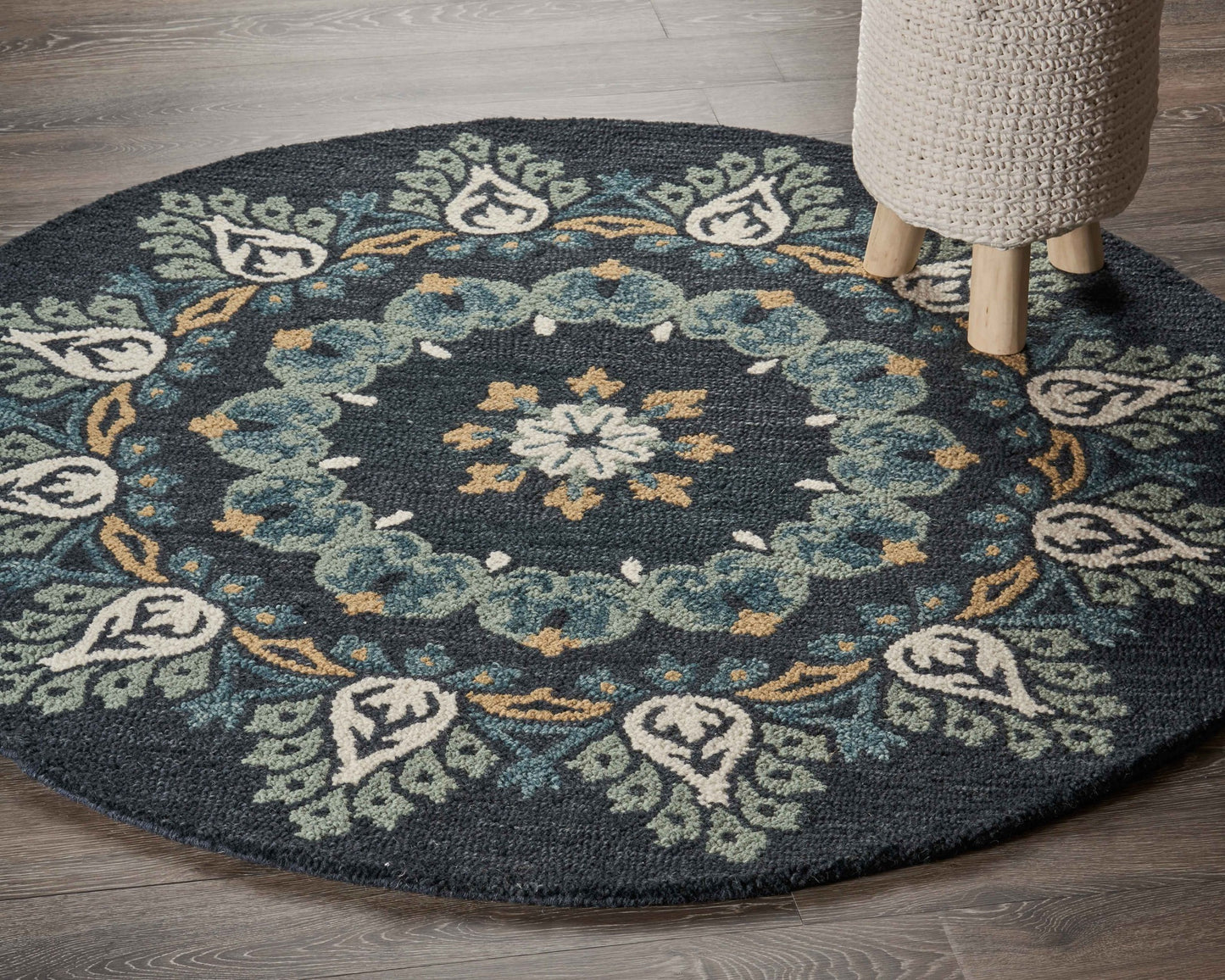 6' Round Black Floral Paradise Area Rug