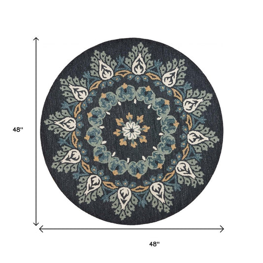 6' Round Black Floral Paradise Area Rug