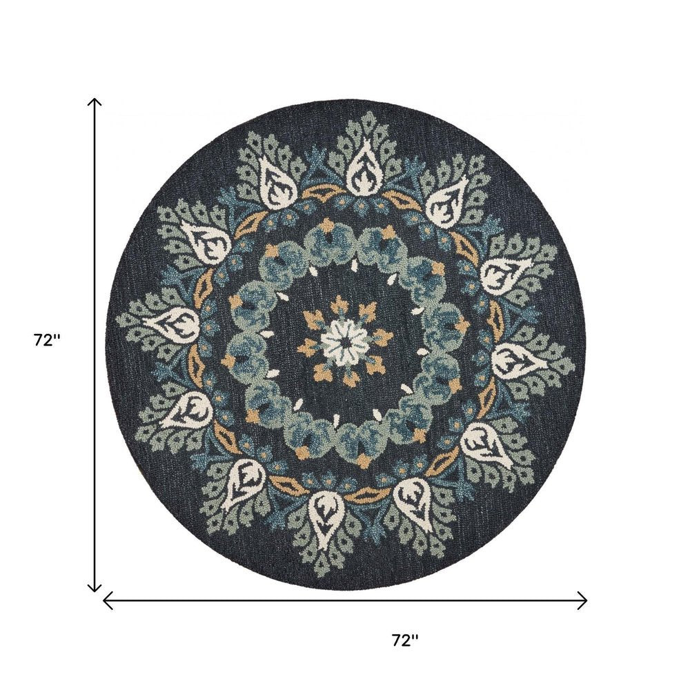6' Round Black Floral Paradise Area Rug