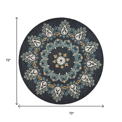 6' Round Black Floral Paradise Area Rug