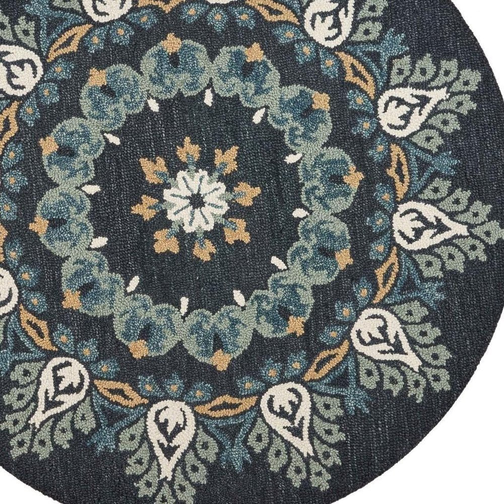 6' Round Black Floral Paradise Area Rug