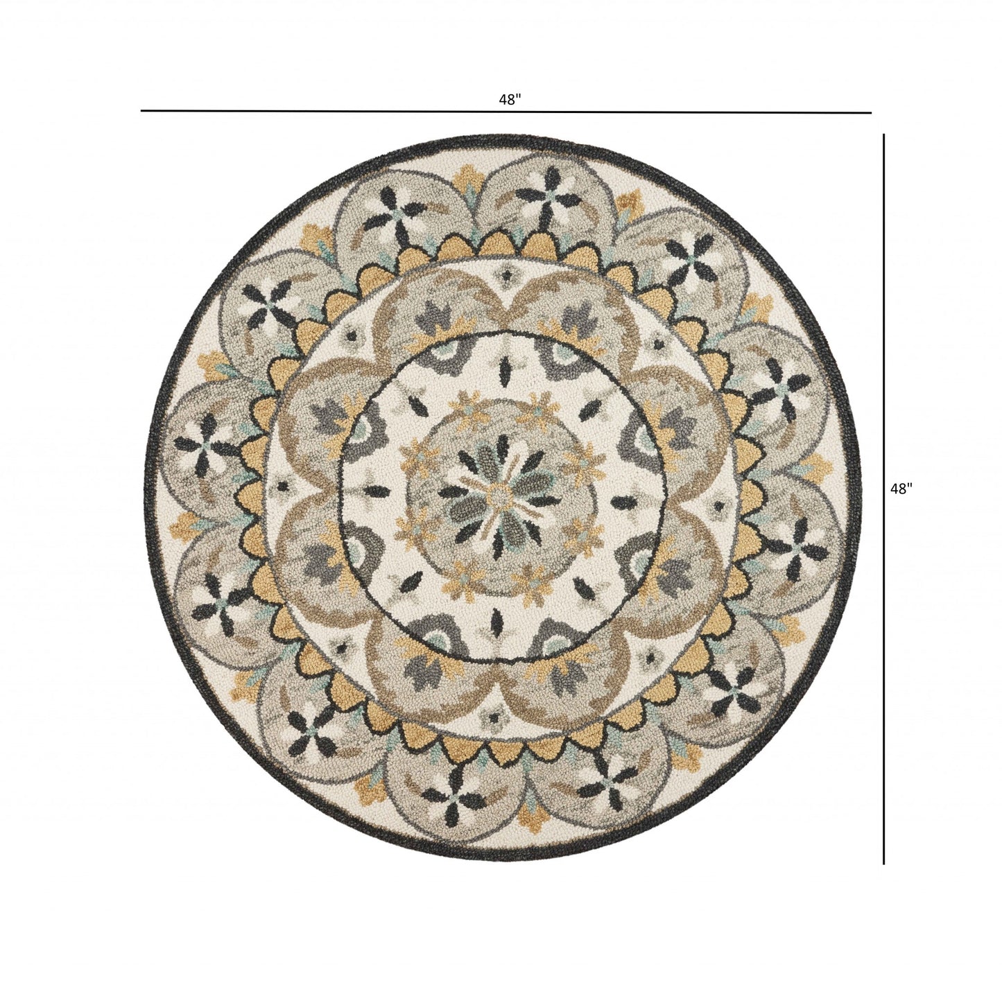 4' Round Gray And Ivory Floral Bloom Area Rug