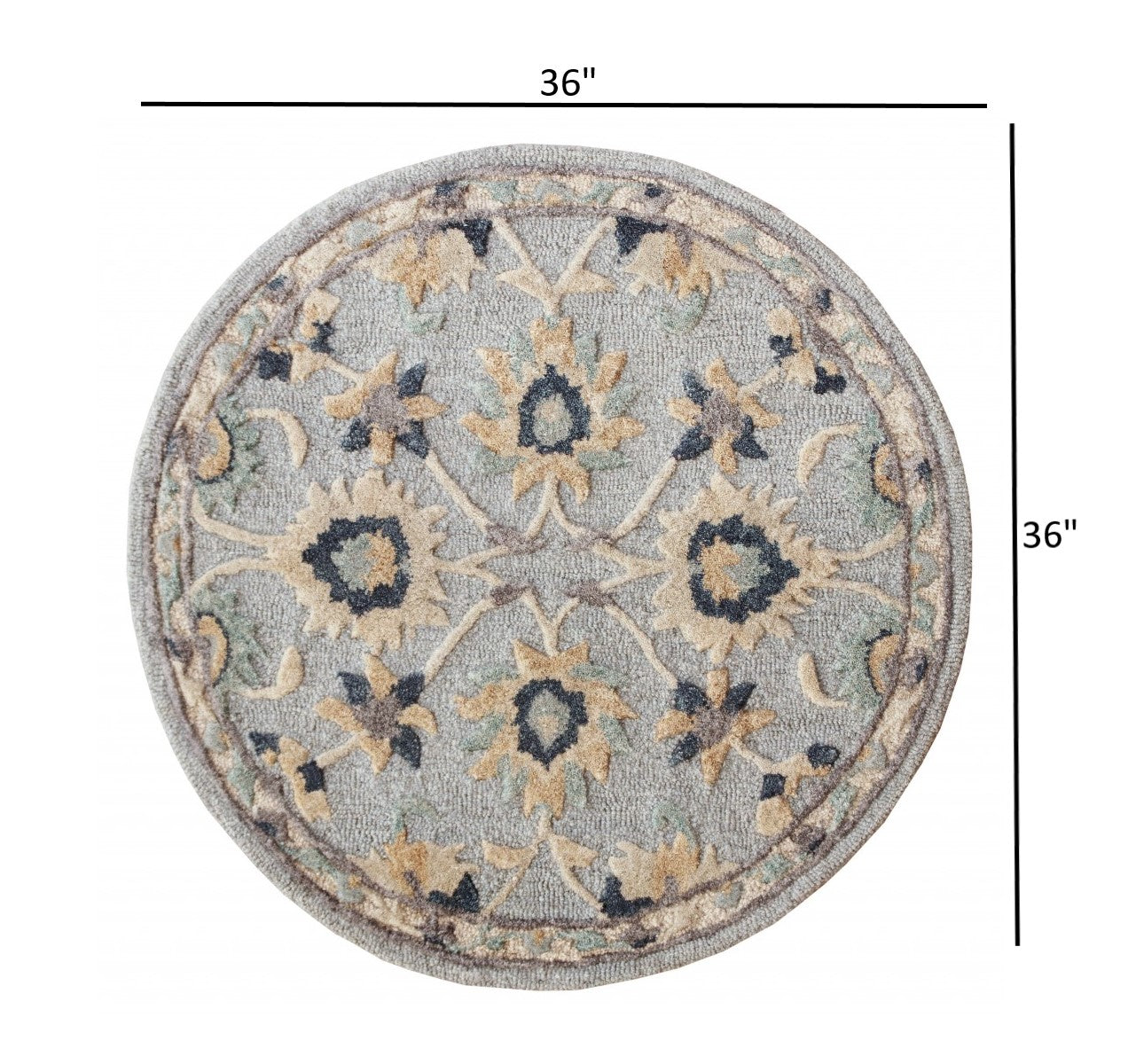 2' X 4' Blue And Beige Floral Hearth Rug