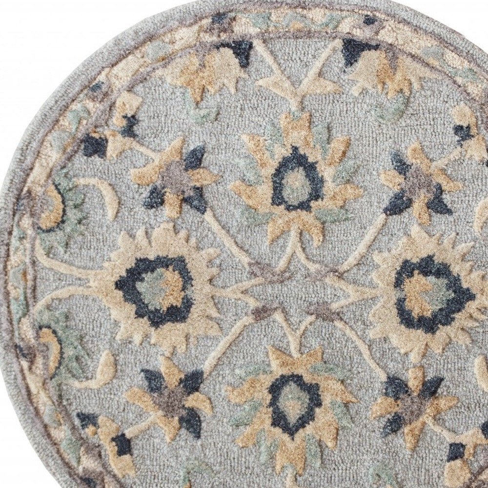 2' X 4' Blue And Beige Floral Hearth Rug