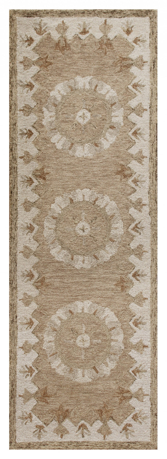 3' Round Tan Retro Modern Medallion Area Rug