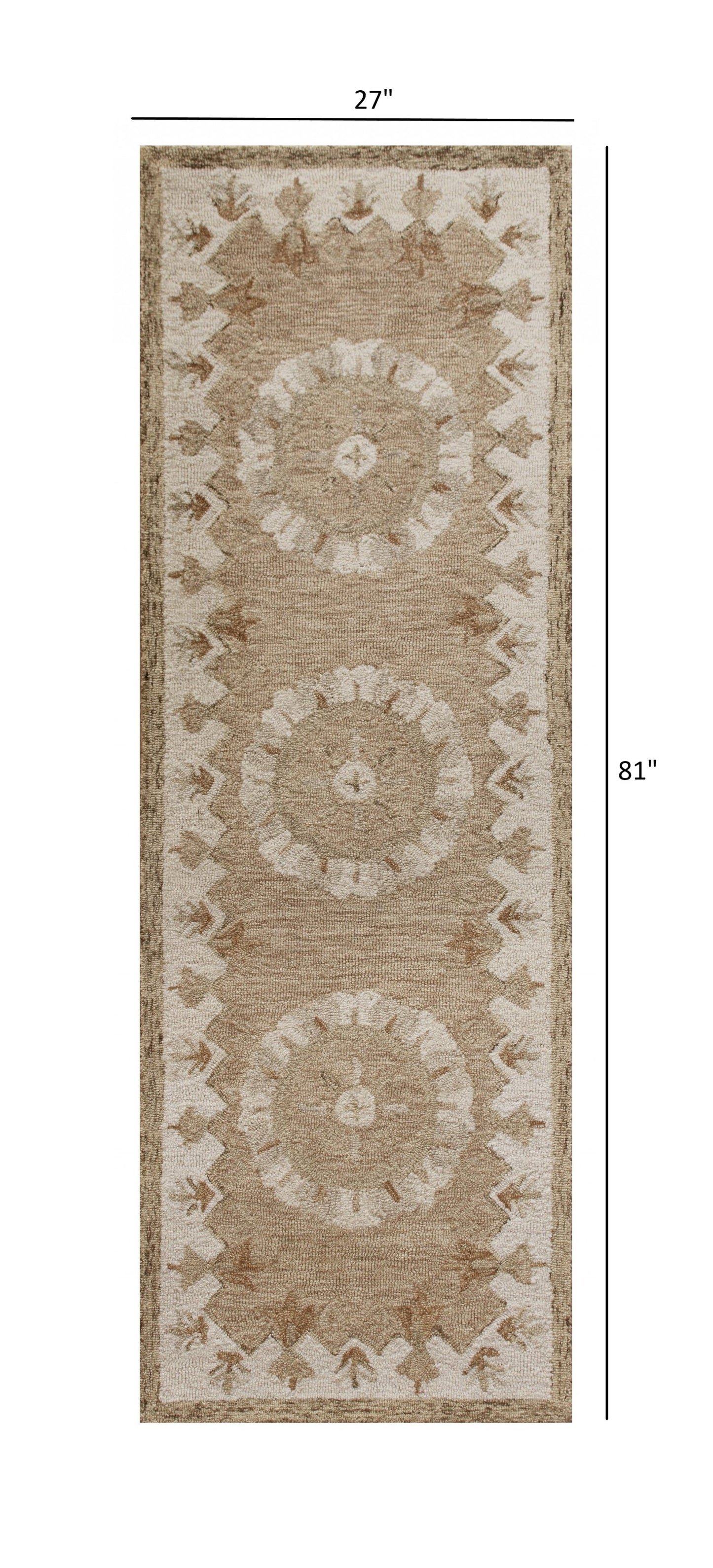 2' X 7' Tan Retro Modern Medallion Runner Rug