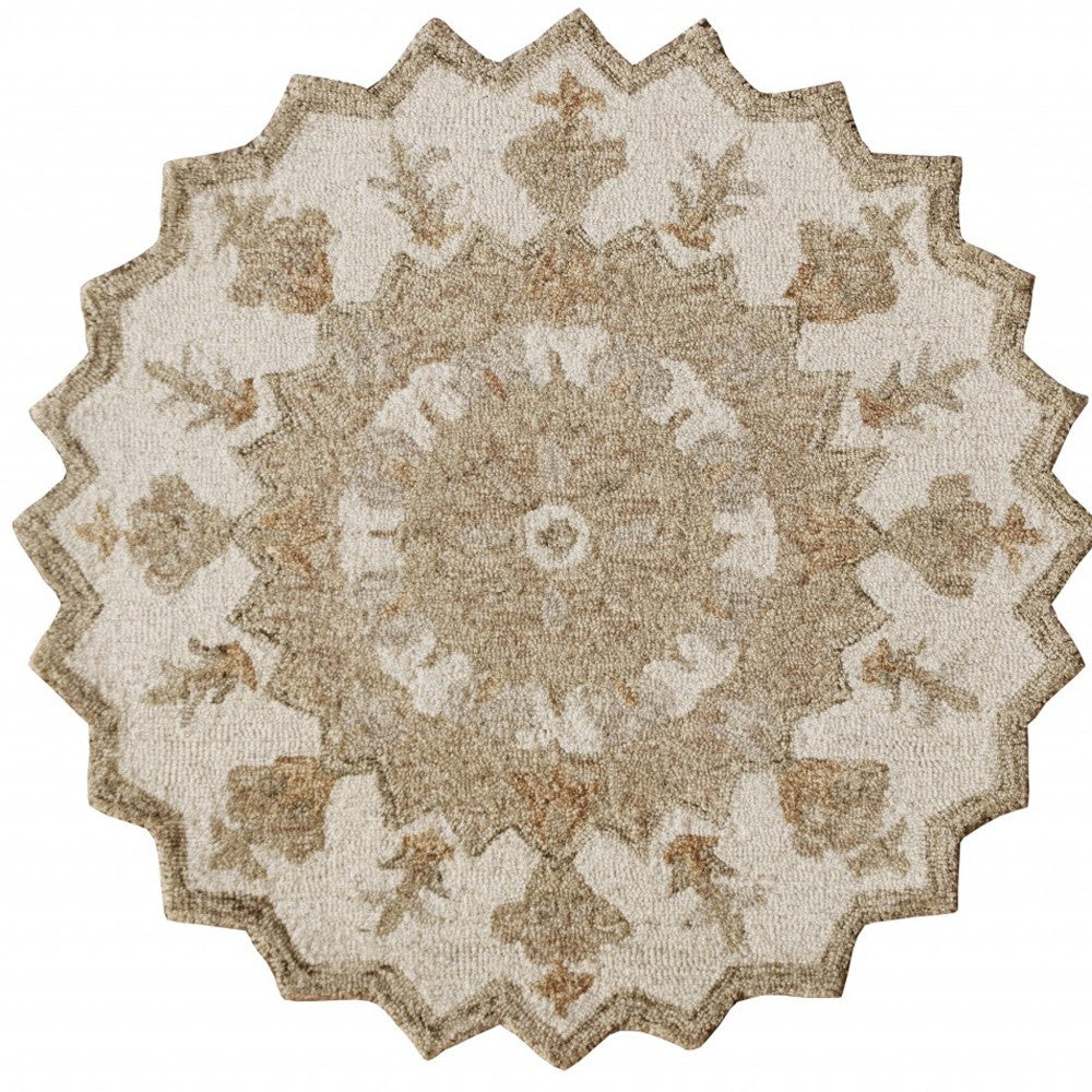 2' X 7' Tan Retro Modern Medallion Runner Rug