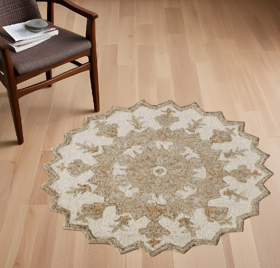 2' X 7' Tan Retro Modern Medallion Runner Rug