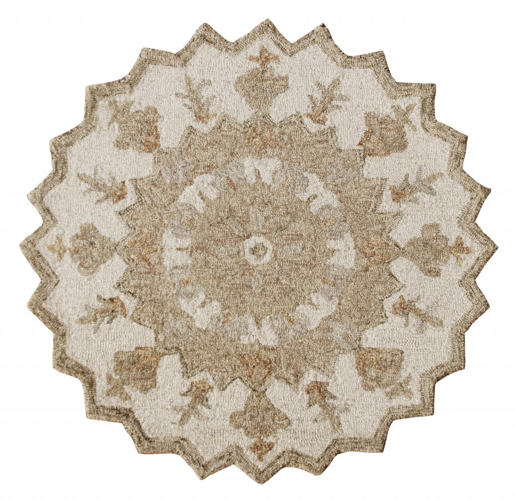 2' X 7' Tan Retro Modern Medallion Runner Rug