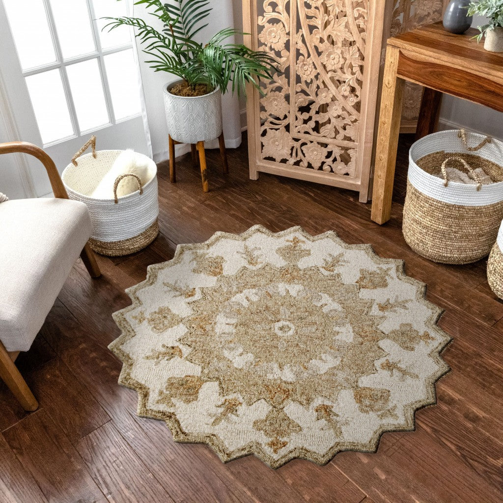 2' X 7' Tan Retro Modern Medallion Runner Rug