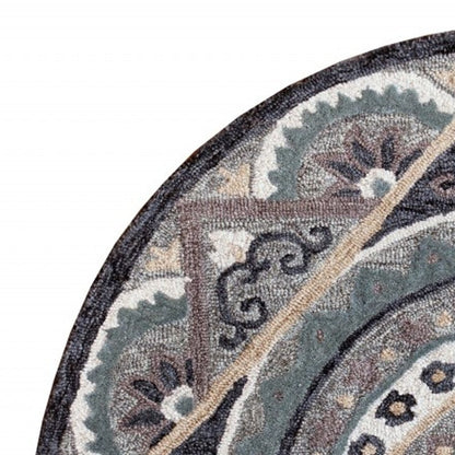 3' Round Gray Geometric Medallion Area Rug