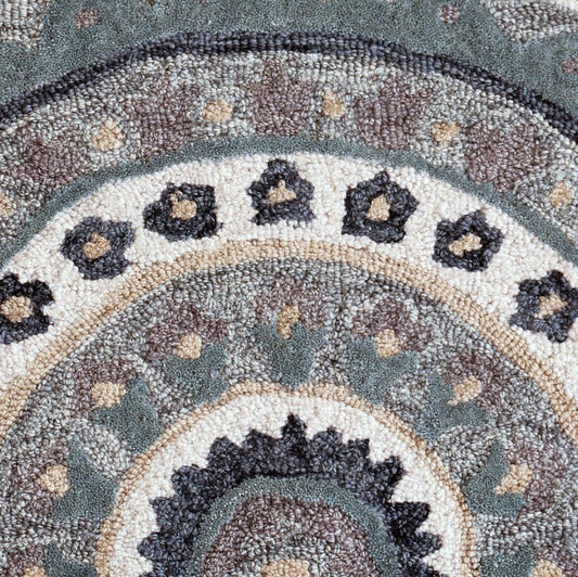 3' Round Gray Geometric Medallion Area Rug