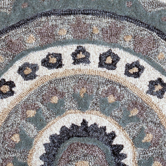 3' Round Gray Geometric Medallion Area Rug