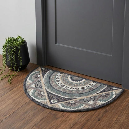 3' Round Gray Geometric Medallion Area Rug