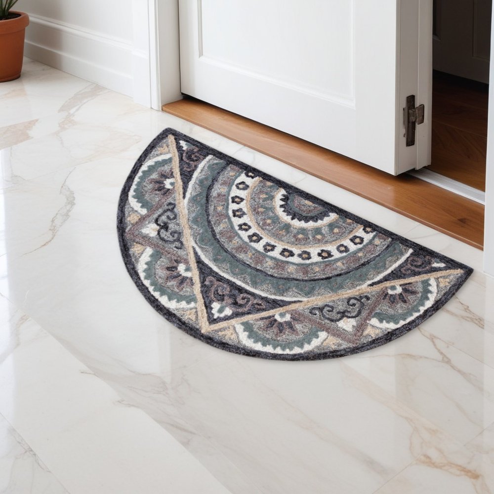 3' Round Gray Geometric Medallion Area Rug