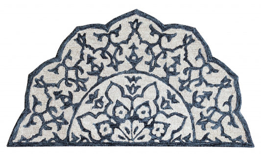 3’ Round Navy And White Decorative Area Rug