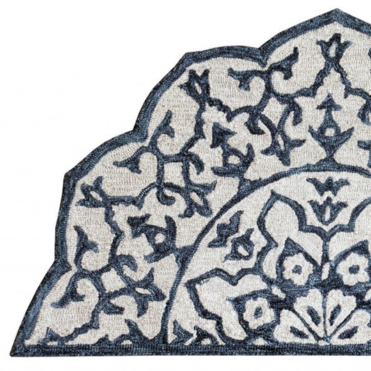 2' X 4' Navy And White Decorative Hearth Rug