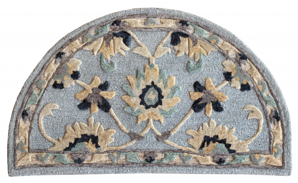 2' X 4' Blue And Beige Floral Hearth Rug