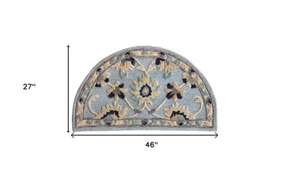 3' Beige And Blue Wool Floral Hand Woven Round Rug