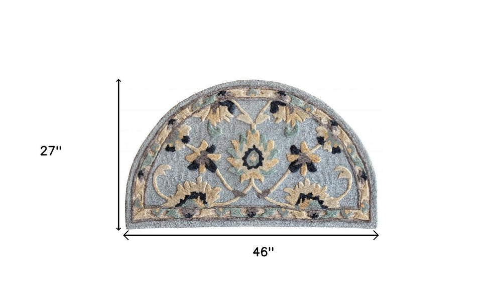 3' Beige And Blue Wool Floral Hand Woven Round Rug