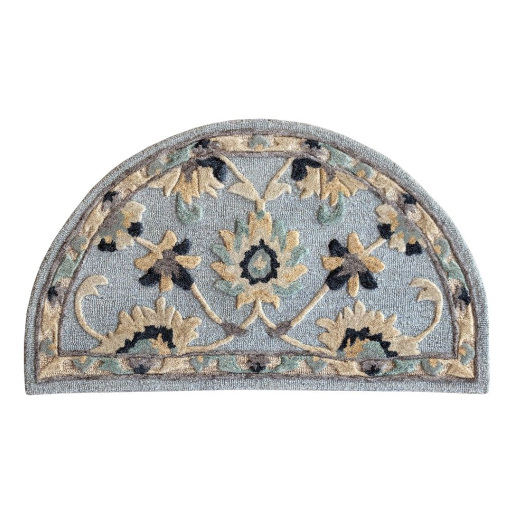 3' Beige And Blue Wool Floral Hand Woven Round Rug