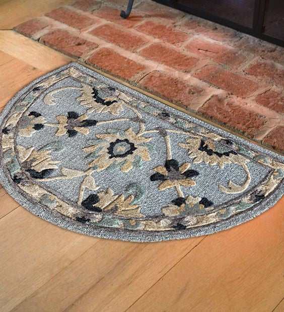 2' X 4' Blue And Beige Floral Hearth Rug