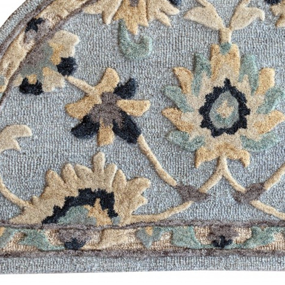 2' X 4' Blue And Beige Floral Hearth Rug