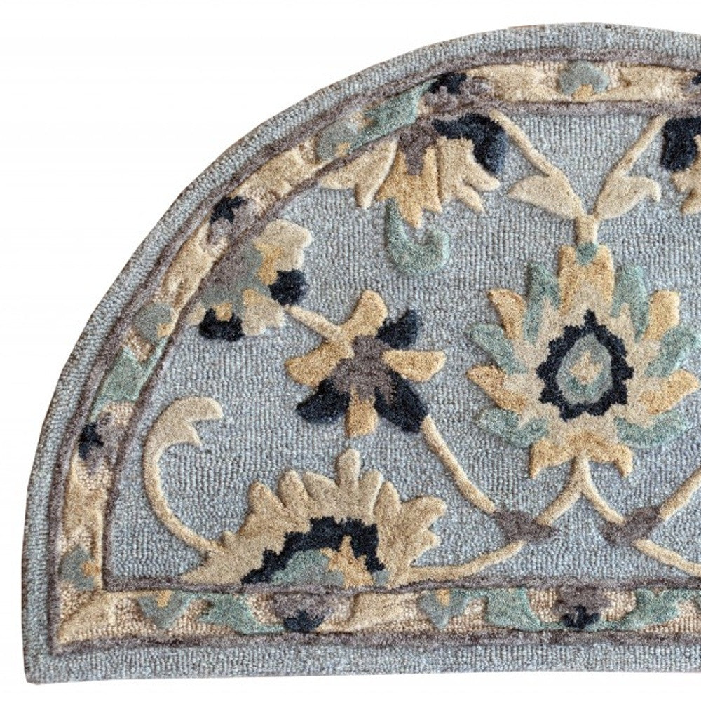 2' X 4' Blue And Beige Floral Hearth Rug