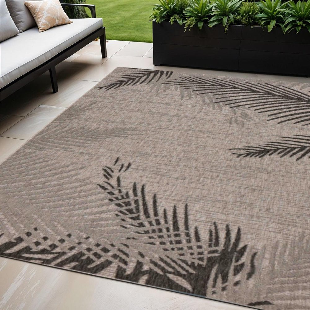 5' X 7' Beige And Gray Palm Leaf Indoor Outdoor Area Rug