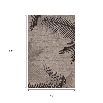 5' X 7' Beige And Gray Palm Leaf Indoor Outdoor Area Rug